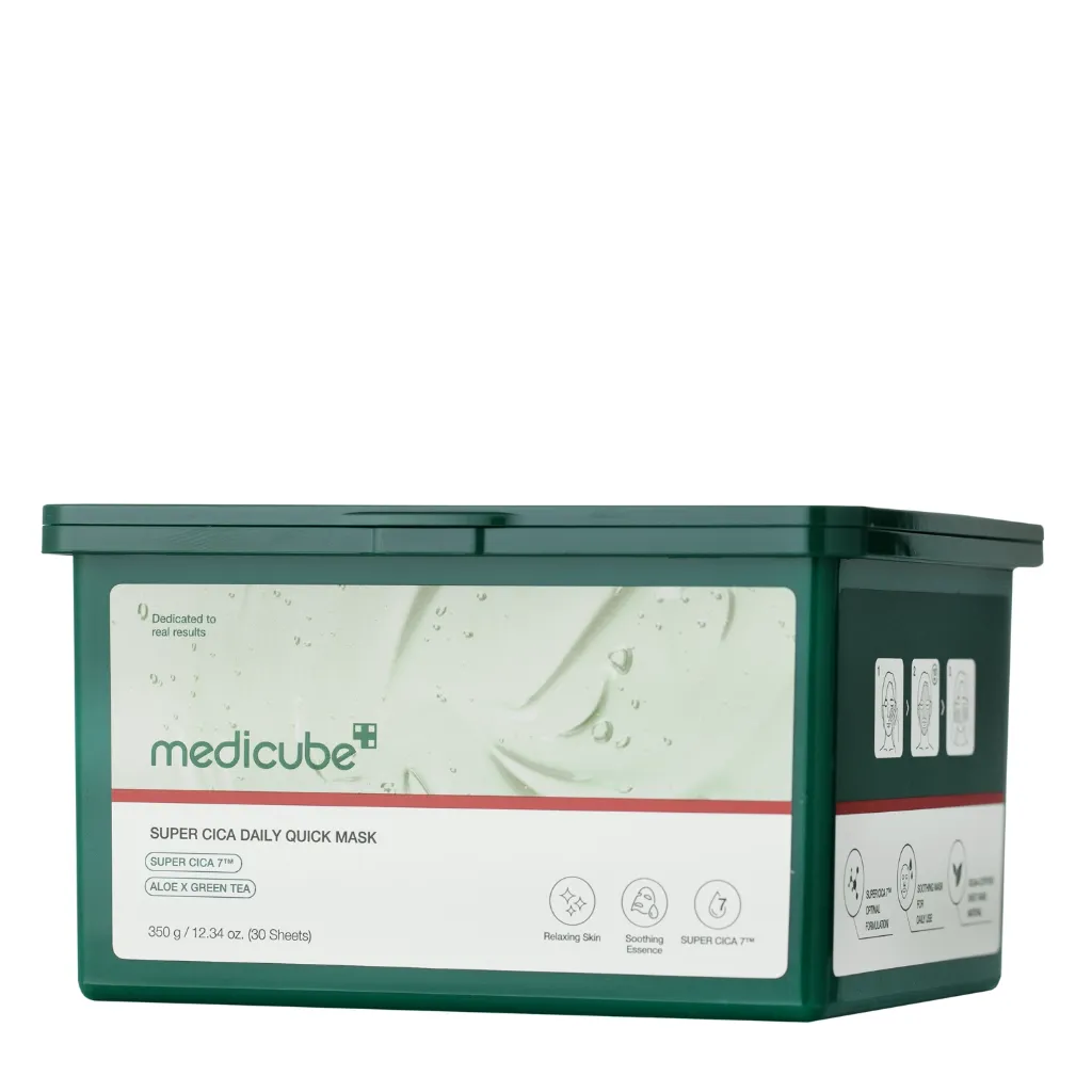 Medicube Super Cica Daily Quick Mask nomierinošu lokšņu sejas masku komplekts 30 gab.